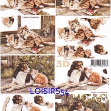 Feuille 3D chat et chien brun